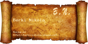 Berki Nikola névjegykártya